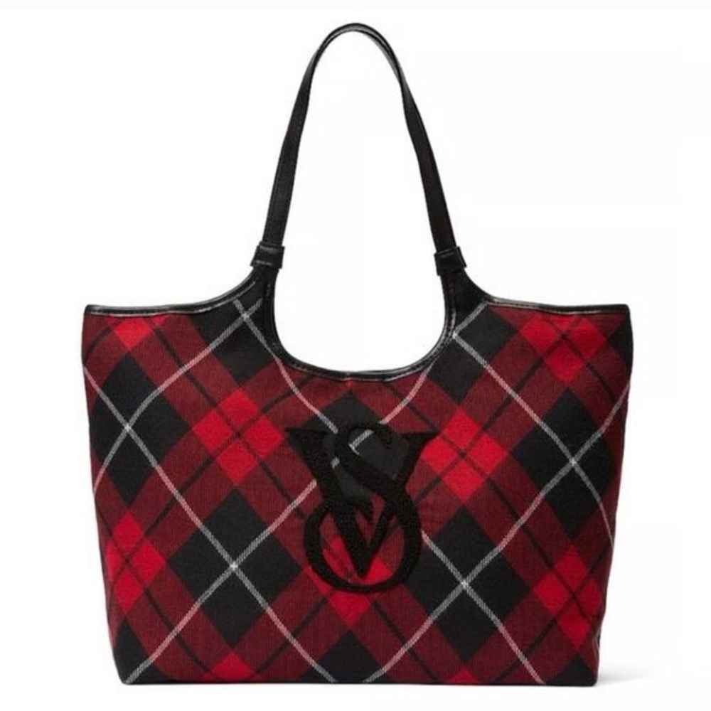 Victoria’s Secret Red & Black Plaid Tote Bag Overnighter NWT